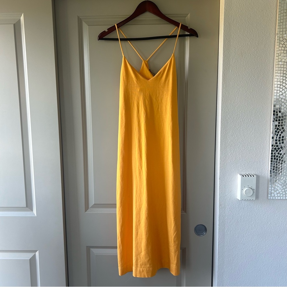 Zara Mustard Yellow Slip Dress with Spaghetti Straps